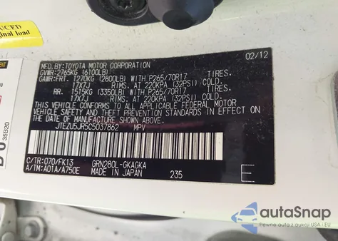 2012 Toyota 4Runner Sr5 из США, поврежденный, VIN JTEZU5JR5C5037862